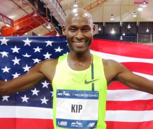 Bernard Lagat after breaking the world indoor record for the mile (3:54.91) at the 2014 NYRR Millrose Games (photo by Jane Monti for Race Results Weekly)